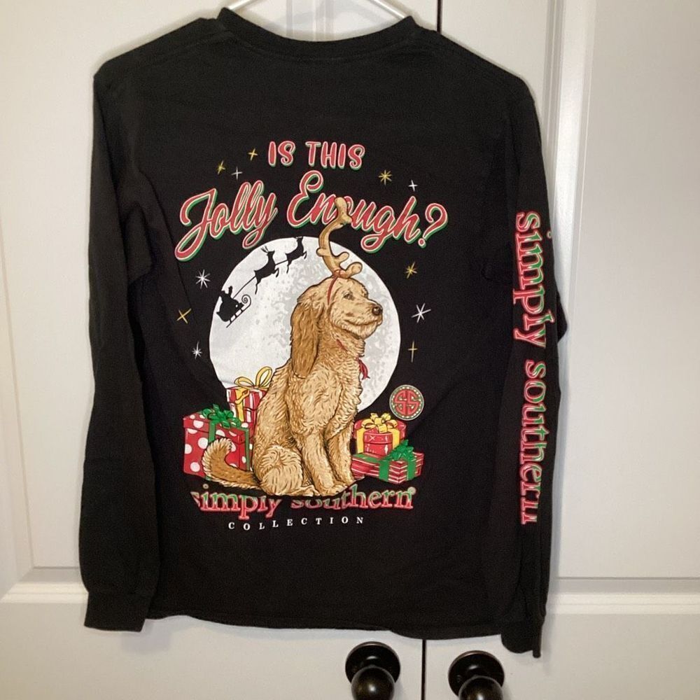 Ladies Simplyโ Southern Jolly Enough" holiday tee shirt dog small Black